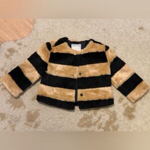 Janie and Jack Striped Faux Fur Coat black & brown girls sz 5/6 GUC